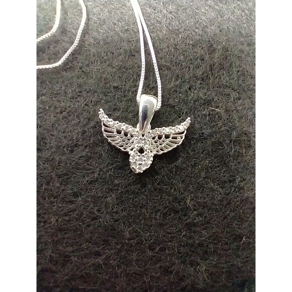 Angel Wings AAA CZ Pendant Sterling On 925 Box Chain Approx 10" - Picture 3 of 8